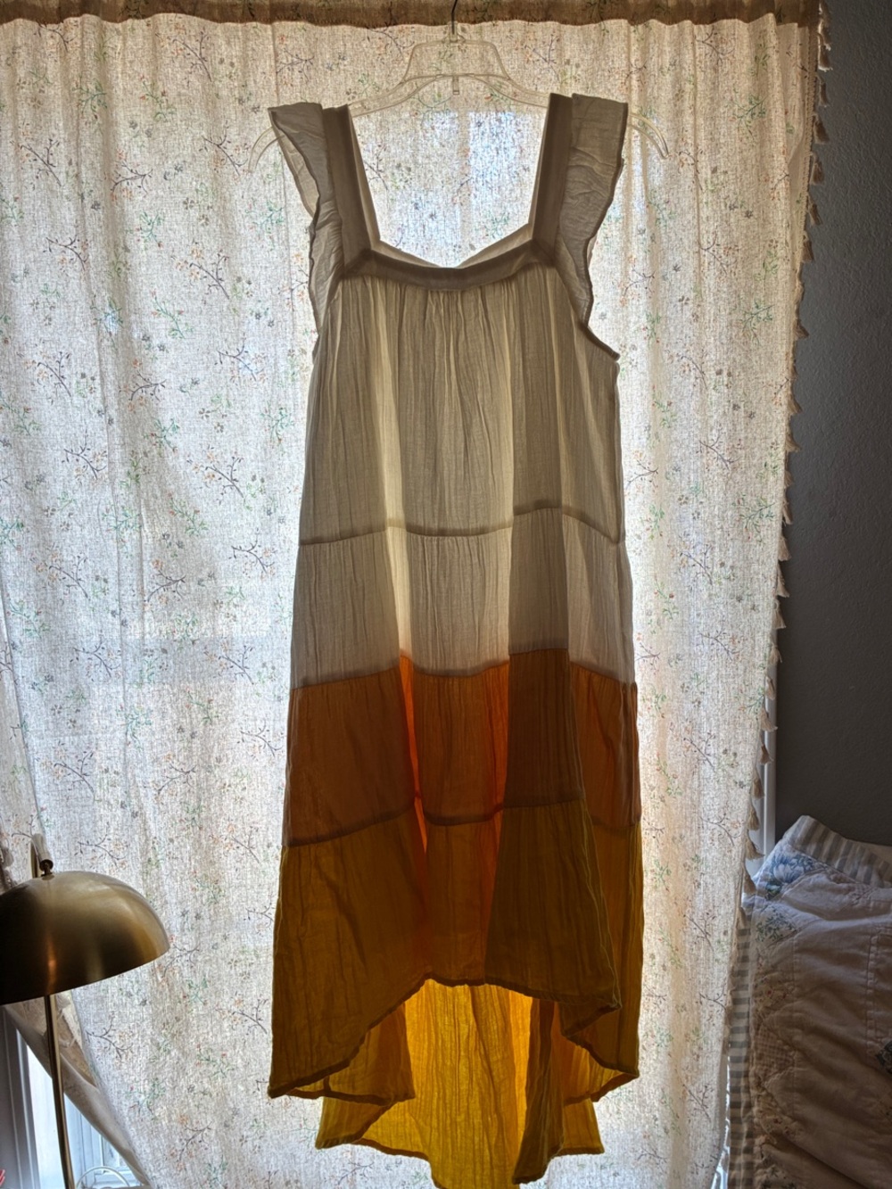 Mudpie Lightweight White and Mustard Tiered Sundress NWOT Small 100% Cotton